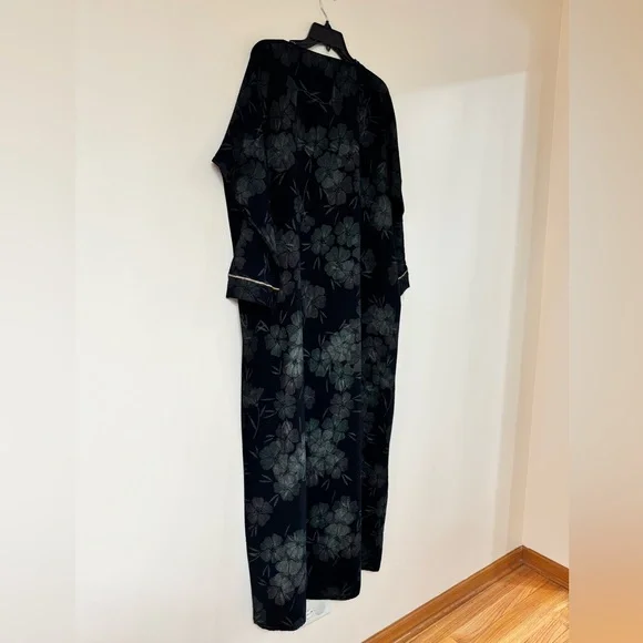 Abaya Islamic Wear Maxi Long Sleeved Dress Size XL / XXL Black Floral Green NEW - Picture 10 of 11